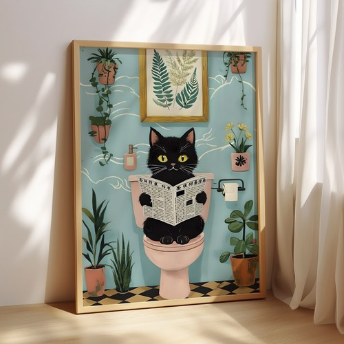Japanese black cat toilet - cat, |