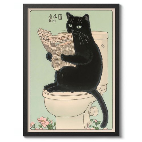 Black cat the toilet - black, on